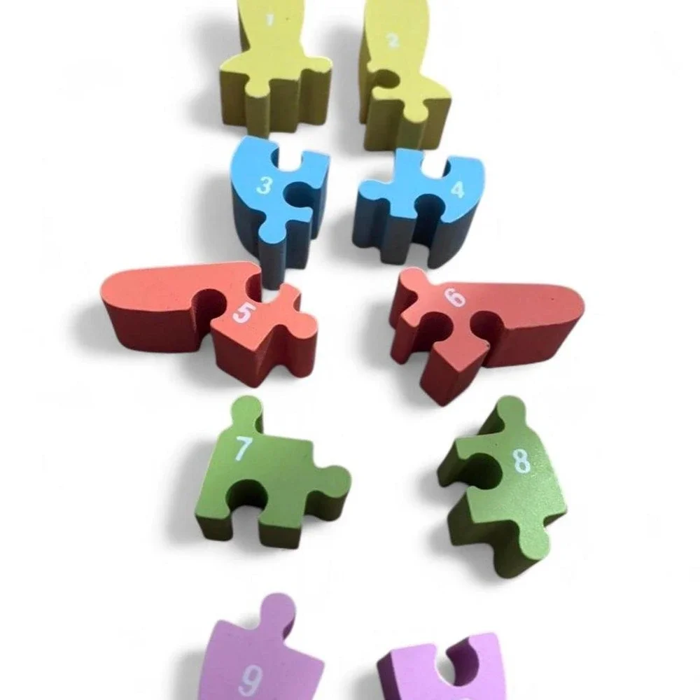 Wooden‎ number bunny puzzle with metal tin bucket